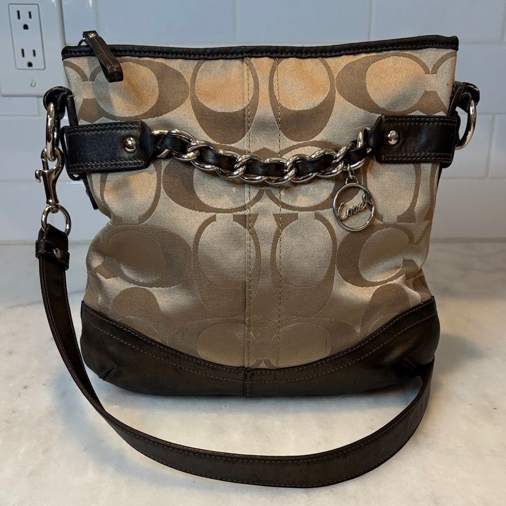 Coach Bag Purse Handbag Leather Metallic Signature Chain Crossbody Duffle Bag